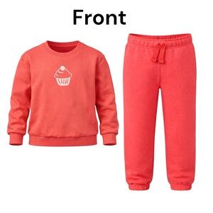 Wonder Nation Toddler 4T Fleece Jogger Set Coral Cupcake Sweatshirt Outfit NEW